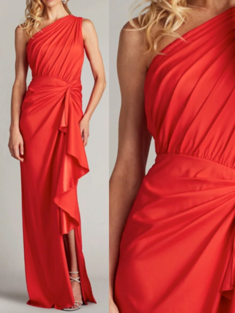 NWT Tadashi Shoji Lena Waterfall Drape Gown Dress Red size 2 14